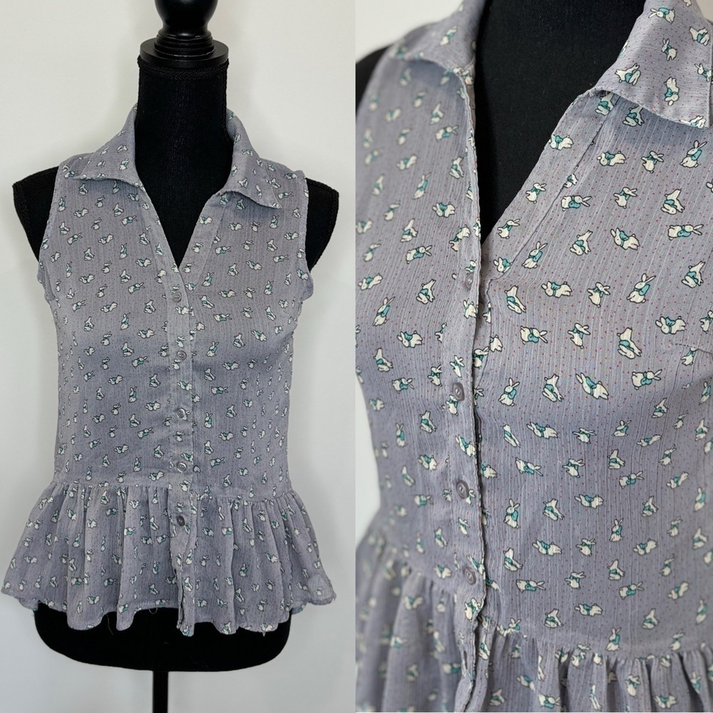 Mossimo Sheer Sleeveless Bunny Print Blouse (XS)